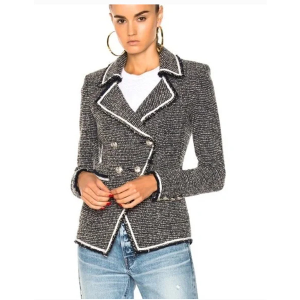 Veronica Beard Black & White Tweed Double-Breasted Blazer